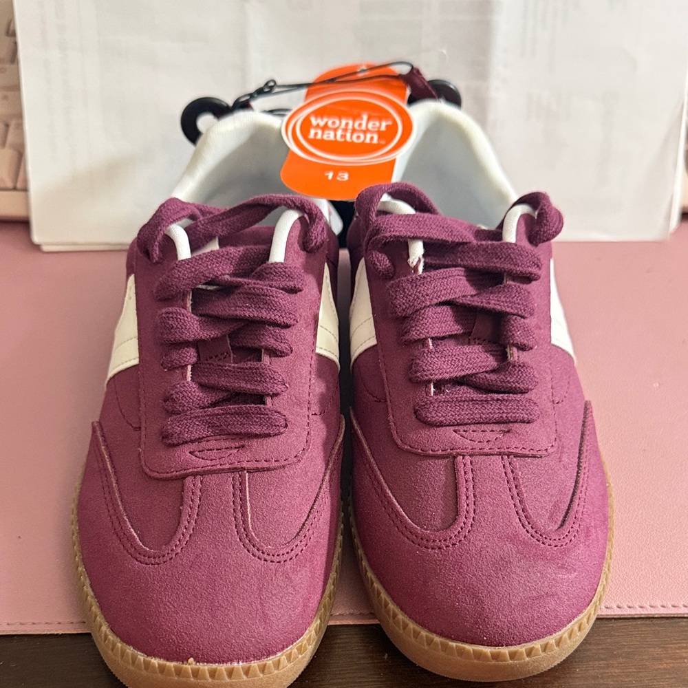 Wonder Nation Kids' Unisex Maroon and White Sneakers, NWT, Size 13